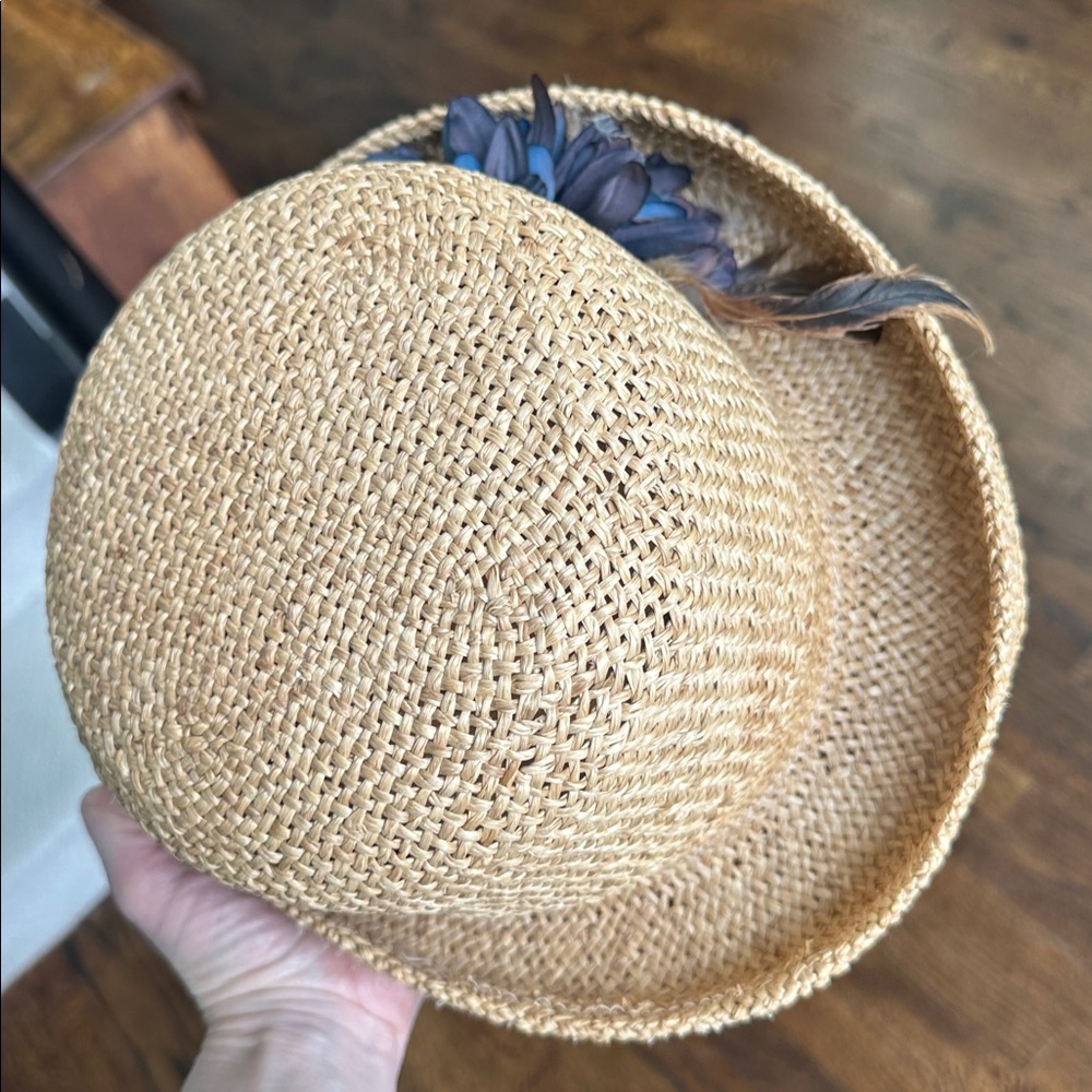 Importina Straw Hat with Brown Blue Flower Accent - Picture 9 of 11